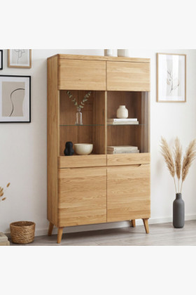 Massiver Eichenholz Vitrinenschrank Praha 2 Türen Naturholz